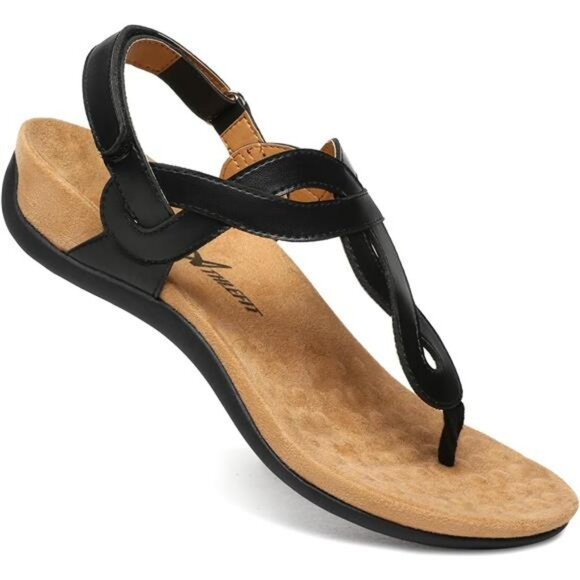 Women's Orthopedic Thong Sandals Arch Support T Strap Flat Comfort Shoes - Picture 4 of 7